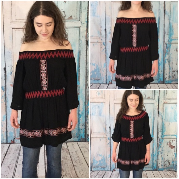 Black and Wine Embroidered Dress - Picture 3 of 3